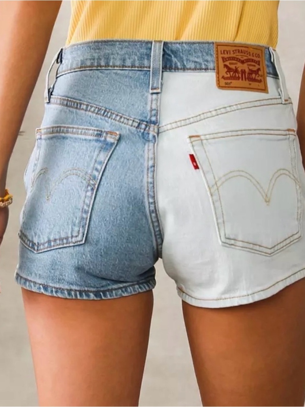 Levi's Two-Tone Denim Jean Shorts in Light Blue & White